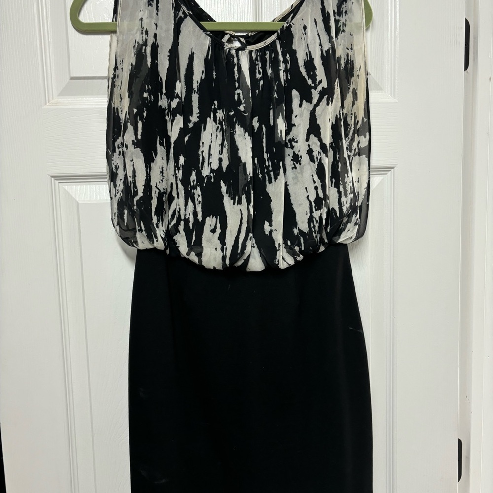 Aidan Mattox Monochrome Abstract Midi Dress